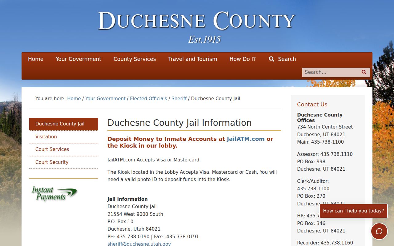 Duchesne County arrest warrant records, Sheriff jail and inmate information