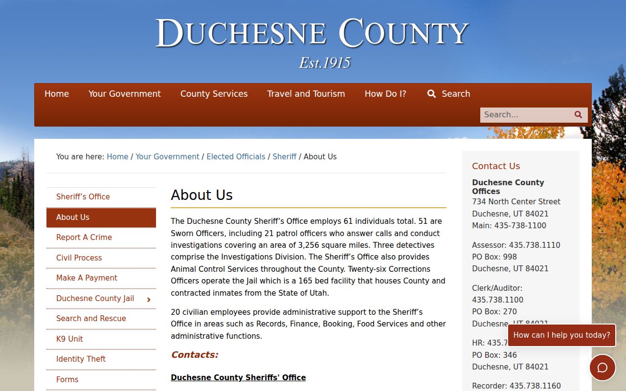 Duchesne County active warrants, Sheriff service and contact information