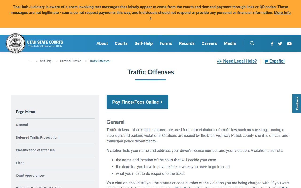 Duchesne County traffic warrant records, Utah Courts traffic case instructions
