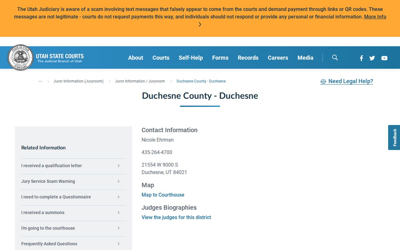 Duchesne County Duchesne City warrant records, county courthouse contact