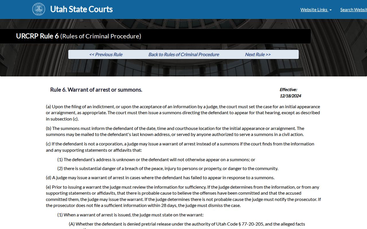 Duchesne County arrest warrant records, Utah Rule 6 issuance procedure