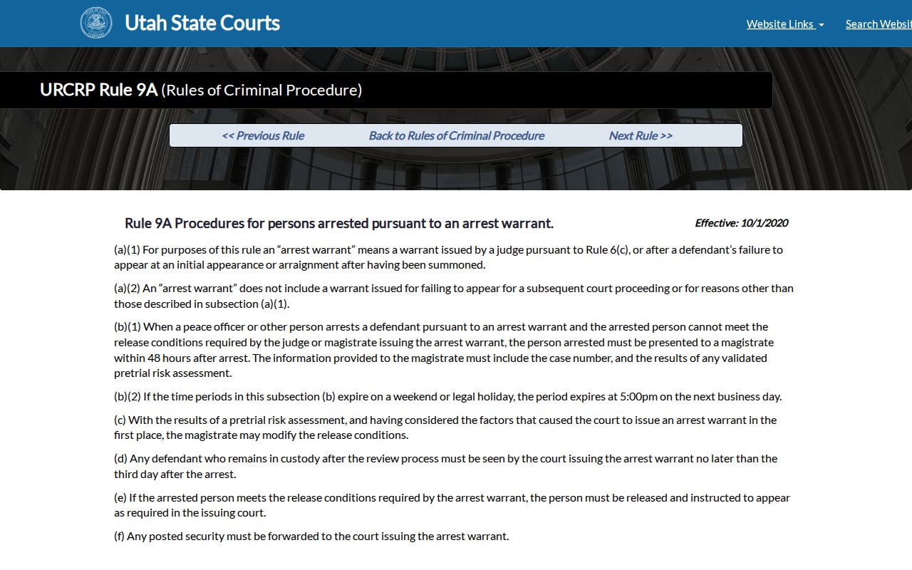 Duchesne County bench warrant records, Utah Rule 9A text