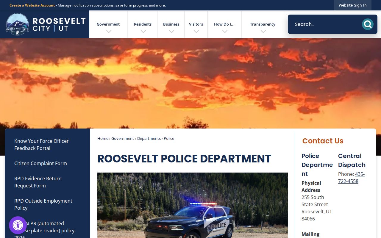 Duchesne County Roosevelt warrant records, official city Police Department page