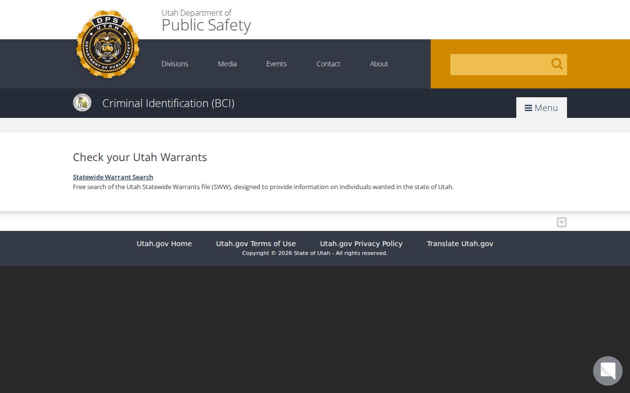 Duchesne County warrant records, Utah BCI public search information